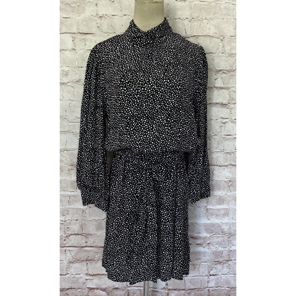 Sanctuary Womens Short Dress Black White Dot High Neck Tie Waist Size 8 New